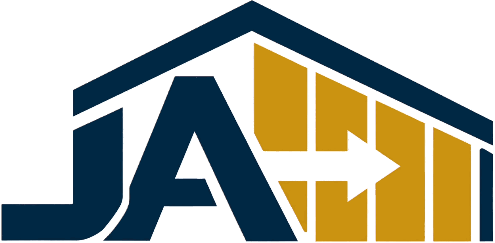 JA Transportation & Warehousing warehouse emblem - JA monogram under a roofline with a forward arrow