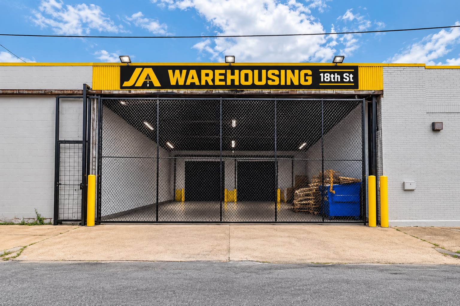 JA Warehousing 18th Street entrance with yellow sign at 2901 N 18th St, Philadelphia, PA