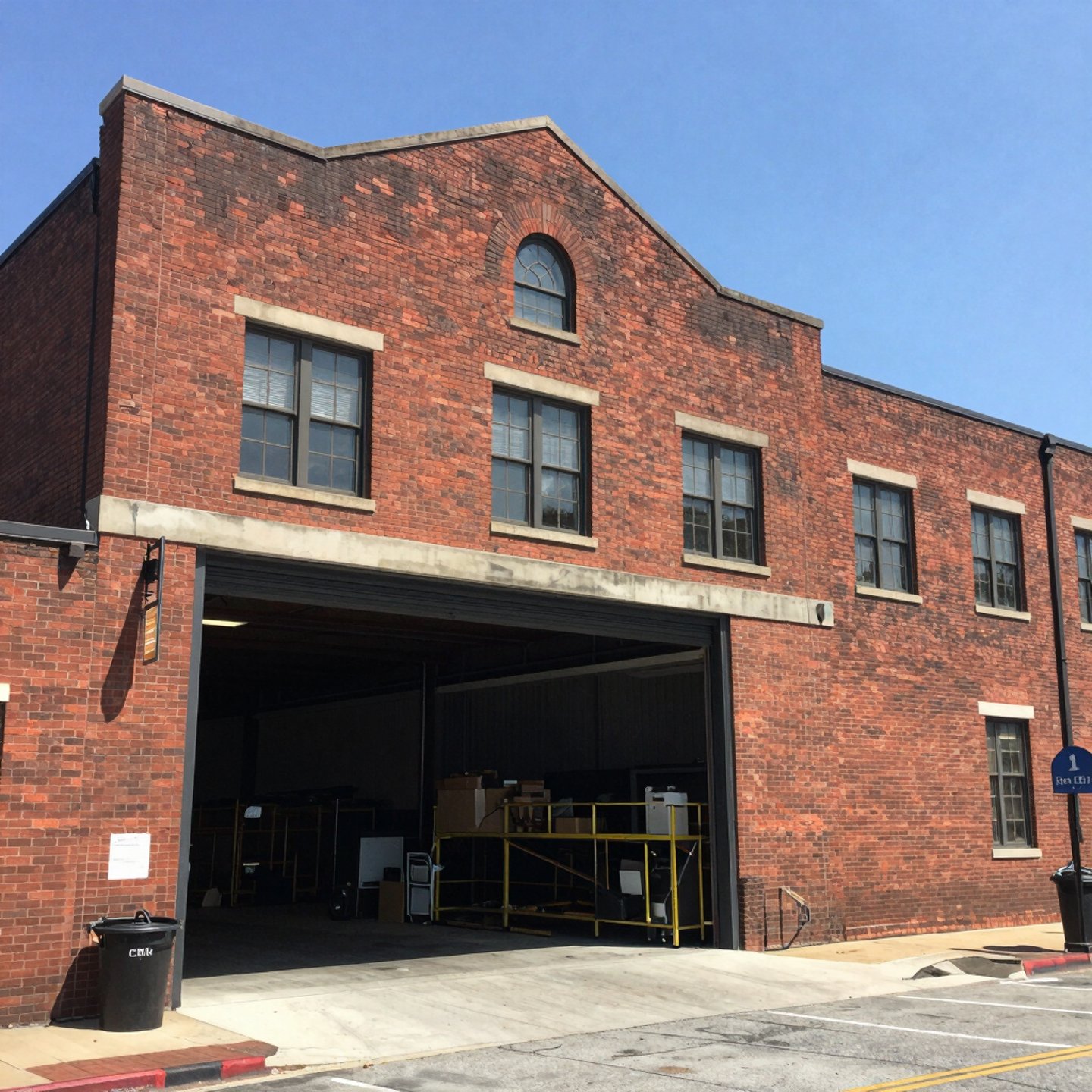 Brick warehouse with an open loading door available for rental (representative photo)