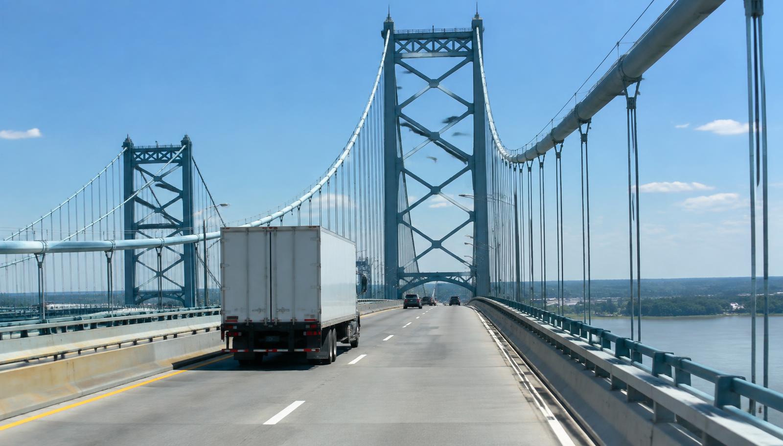 Freight truck crossing the Delaware Memorial Bridge